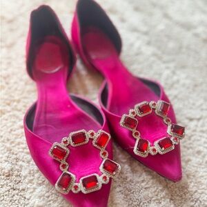 Roger Vivier Pink and Red Flats with Ornate Embellishments